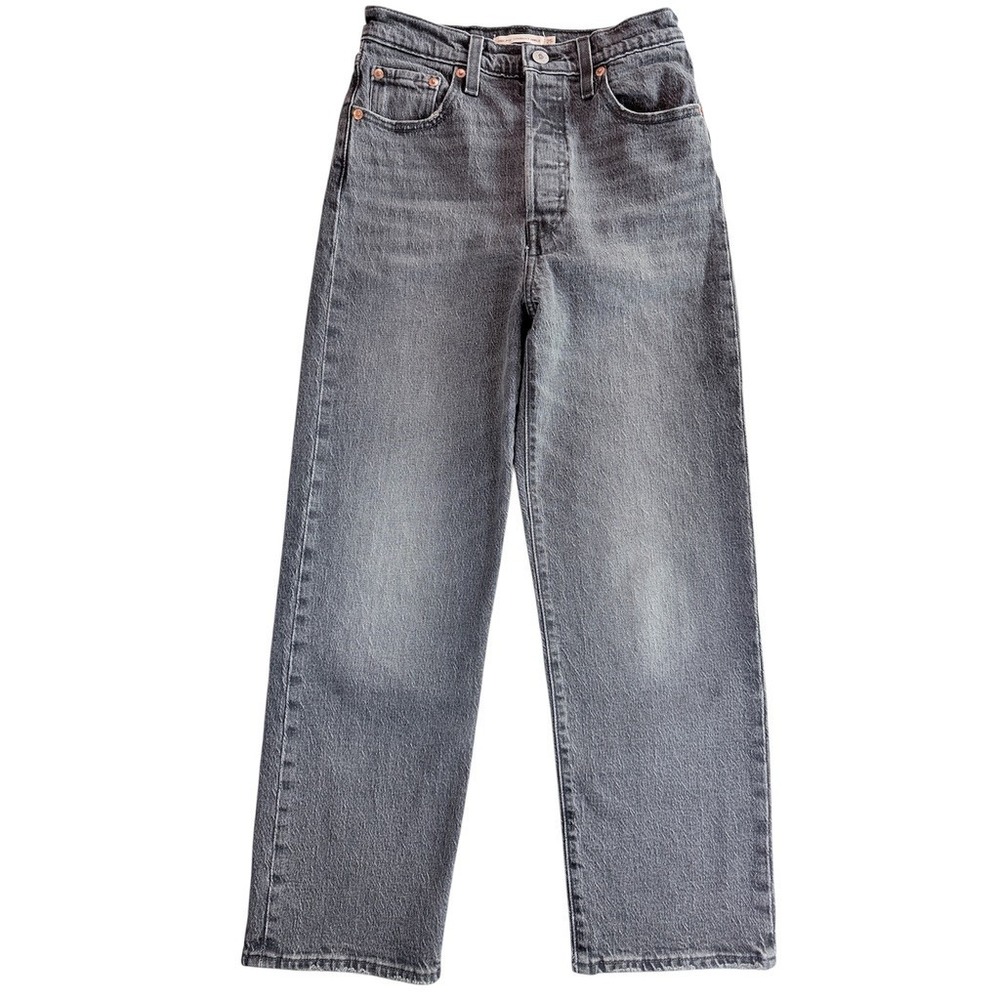 Levi's Ribcage Straight Ankle Women 25 Gray High Rise Button Fly Jeans